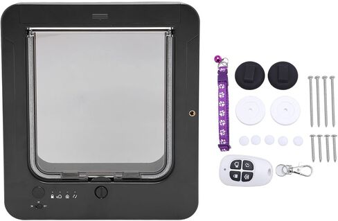 Asixxsix Smart Pet Door, Electronic Pet Door with 4 Distinct Modes Automatic Unlocking Microchip Dog for Pets Battery Powered Weatherproof Multi Homes (Black + Remote Control) in Kuwait