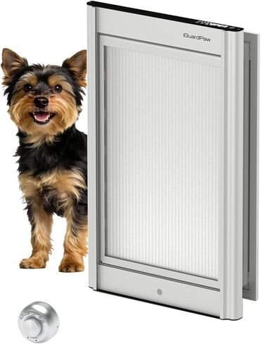 Automatic Dog Door, Aluminum Electronic Pet Door with Collar Sensor, Energy-Efficient Insulated for Interior/Exterior Doors, Featuring Secure Lock & Anti-Pinch Design-(Silver-Medium) in Saudi Arabia