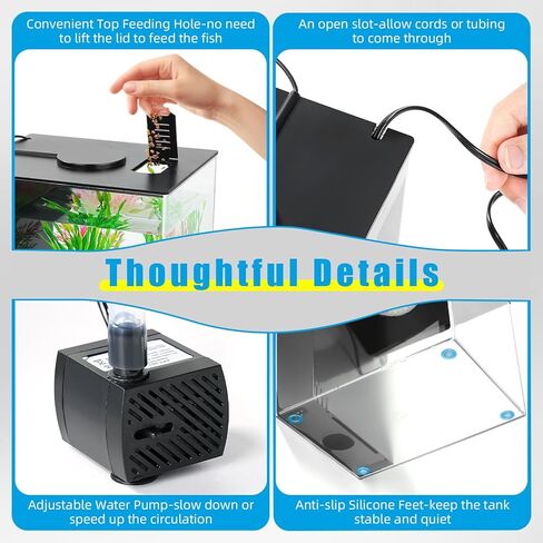 AQUANEAT Fish Tank, 1 Gallon Betta Fish Tank, Small Aquarium Kit with LED Light and Water Filter Pump in Kuwait