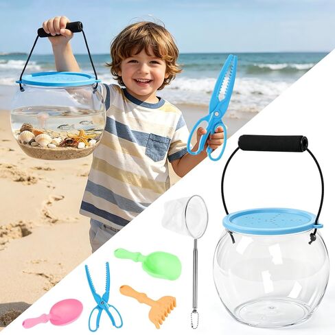 Kids Beach Exploration Kit, Catch & Release Aquarium Toy Set with Net, Crab Tongs, Sand Shovels & Clear Critter Keeper, Beach Toys for Kids Ages 2–12 (Beach, Lake, River) in Kuwait
