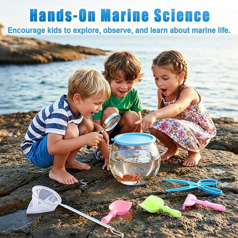 Kids Beach Exploration Kit, Catch & Release Aquarium Toy Set with Net, Crab Tongs, Sand Shovels & Clear Critter Keeper, Beach Toys for Kids Ages 2–12 (Beach, Lake, River) in Kuwait