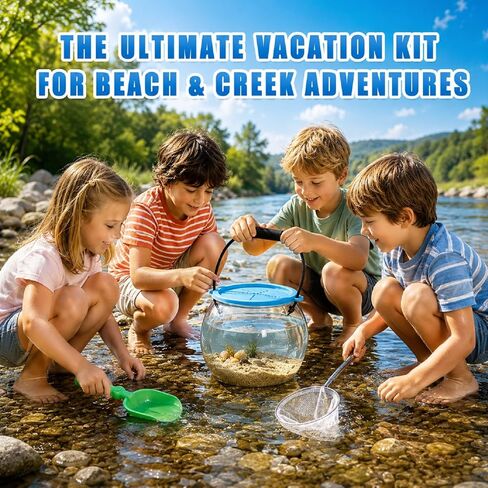 Kids Beach Exploration Kit, Catch & Release Aquarium Toy Set with Net, Crab Tongs, Sand Shovels & Clear Critter Keeper, Beach Toys for Kids Ages 2–12 (Beach, Lake, River) in Kuwait