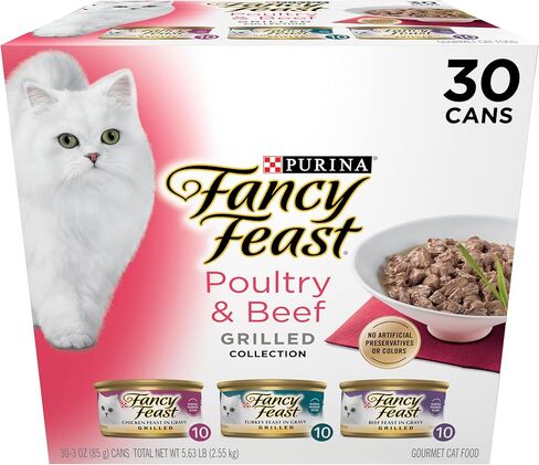 Purina Fancy Feast Grilled Wet Cat Food Poultry and Beef Collection Wet Cat Food Variety Pack - (Pack of 30) 3 oz. Cans in Kuwait