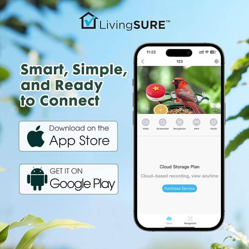 جهاز تغذية الطيور الذكي 2 في 1 من LivingSURE مع كاميرا خارجية تعمل بالطاقة الشمسية، كاميرا فيديو للبث المباشر مع تقنية التعرف على الذكاء الاصطناعي لتزيين حديقة الطيور البرية الخارجية - هدايا لمحبي الطيور in Kuwait