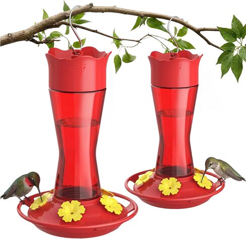 Kingsyard 2-Pack Glass Hummingbird Feeder for Outdoors Hanging, 10 oz Leak-Proof Humming Bird Feeders with Ant Moat & Bee Proof Feeding Ports, Hummingbird Gift for Bird Lovers (Red) in Saudi Arabia