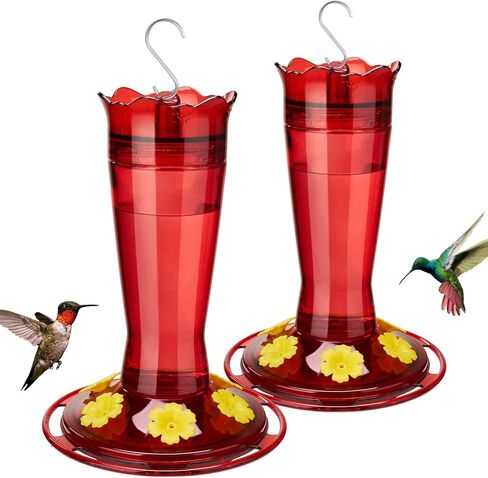 Kingsyard 2-Pack Glass Hummingbird Feeder for Outdoors Hanging, 10 oz Leak-Proof Humming Bird Feeders with Ant Moat & Bee Proof Feeding Ports, Hummingbird Gift for Bird Lovers (Red) in Saudi Arabia