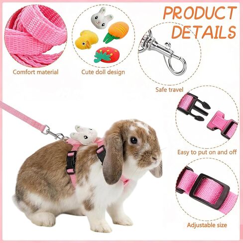 4 Sets Adjustable Bunny Rabbit Harness and Leash Set Small Pet Cute Vest Harness Leash with Decoration for Bunny Ferret Small Pets(Designs: Rabbit/Carrot/Duck/Strawberry) in Kuwait