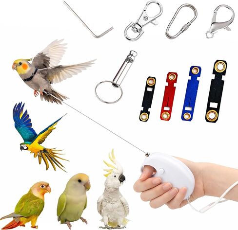 Outdoor Hiking Retractable Parrot Leash – 20FT Lightweight Bite-Proof Steel Wire | Compatible with Bird Harness & Foot Rings/Chains, for Large Parrots (Cockatoo, Macaw, Conure) in Kuwait