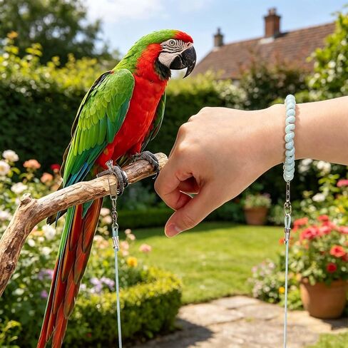 Bird Leash with 4 Different Size Foot Ring, Parrot Flying Rope Elastic Bird Harness Flying Leash Outdoor Training Traction Rope for Conure Cockatiel Parakeet Macaw Budgerigar in Kuwait