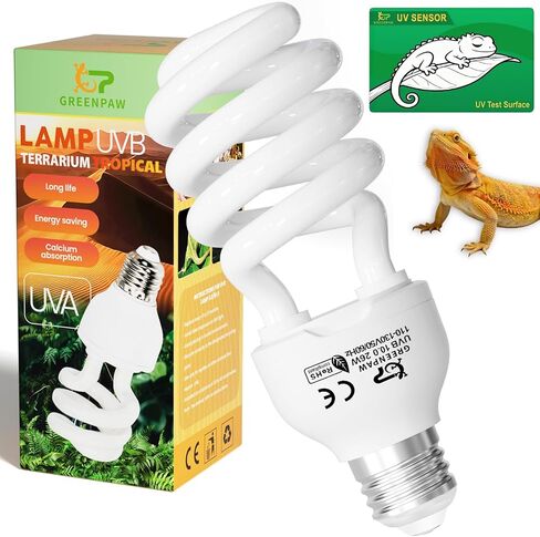 UVB Light for Reptiles 10.0: Bearded Dragon UVB Light for Desert Habitats,15W UVA UVB Reptile Light Bulb for Lizards Tortoises,Terrarium Compact Fluorescent Lamp-UVB Bulbs with Free UV Sensor Card in Kuwait