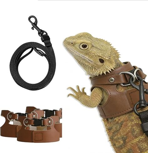 Adjustable Bearded Dragon Harness and Leash Set - Escape-Proof Walking Accessories for Bearded Dragons, Lizards, Small Pets - 3 Packs (S/M/L) for Lizards of Different Sizes (Black) in Kuwait
