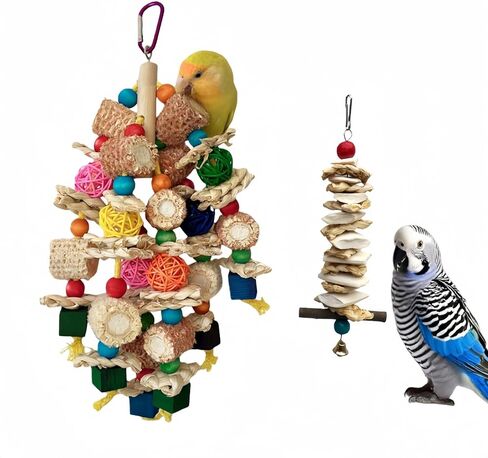 Bird Parrot Toys for Cage, 2 Pack Chew Toys with Corn Cob, Cuttlebone & Colorful Blocks for Small to Medium Parrots Like Parakeets, Conures, Cockatiels (Colorful Toy + Cuttlefish Bone) in Kuwait