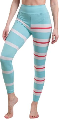 Womens Striped Leggings Adult Yoga Running Fitness Pants Halloween Cosplay Costume with Red Headband in Saudi Arabia