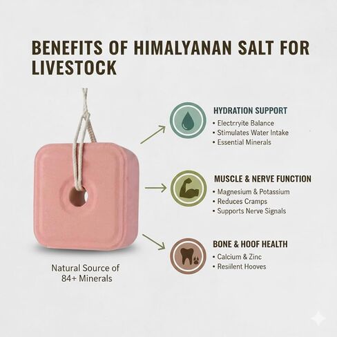 Compressed Himalayan Salt Lick 8-9 lbs, Big Block, Licking Salt for Horses, Deer Salt Lick Block, Block Salt on Rope, Himalayan Licking Salt for Animals. in Kuwait