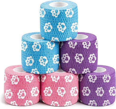 Vet Wrap Cohesive Bandages, Self-Adhesive Bandage Wrap, Breathable Non-Woven Self Adherent Tape for Pet Dog Leg Paw Wound, Horse, Cat, First Aid & Ankle Sprain, 2 Inch (6 Rolls) in Kuwait