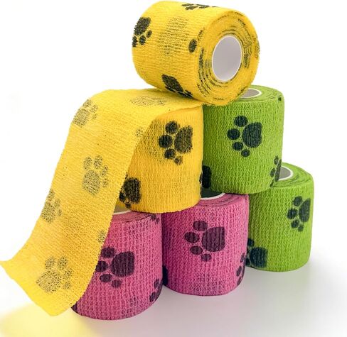 6 Rolls Vet Wrap Cohesive Bandage, Self Adhesive Non-Woven Pet First Aid Tape for Dogs, Cats, Horses, Wound Care, Sticks Only to Itself, Safe & Comfortable, 2 Inch x 5 Yards in Kuwait