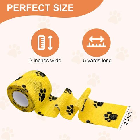 6 Rolls Vet Wrap Cohesive Bandage, Self Adhesive Non-Woven Pet First Aid Tape for Dogs, Cats, Horses, Wound Care, Sticks Only to Itself, Safe & Comfortable, 2 Inch x 5 Yards in Kuwait