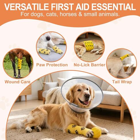 6 Rolls Vet Wrap Cohesive Bandage, Self Adhesive Non-Woven Pet First Aid Tape for Dogs, Cats, Horses, Wound Care, Sticks Only to Itself, Safe & Comfortable, 2 Inch x 5 Yards in Kuwait