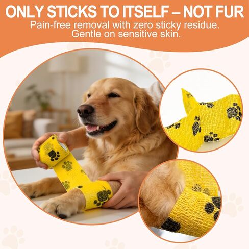 6 Rolls Vet Wrap Cohesive Bandage, Self Adhesive Non-Woven Pet First Aid Tape for Dogs, Cats, Horses, Wound Care, Sticks Only to Itself, Safe & Comfortable, 2 Inch x 5 Yards in Kuwait