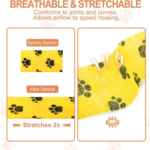 6 Rolls Vet Wrap Cohesive Bandage, Self Adhesive Non-Woven Pet First Aid Tape for Dogs, Cats, Horses, Wound Care, Sticks Only to Itself, Safe & Comfortable, 2 Inch x 5 Yards in Kuwait