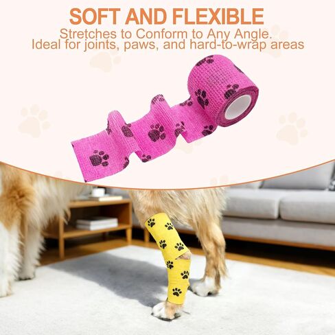 6 Rolls Vet Wrap Cohesive Bandage, Self Adhesive Non-Woven Pet First Aid Tape for Dogs, Cats, Horses, Wound Care, Sticks Only to Itself, Safe & Comfortable, 2 Inch x 5 Yards in Kuwait
