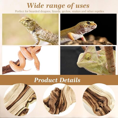 Janinka 10-12" Length Large Wood Reptile Branch for Bearded Dragon Driftwood Reptile Climbing Habitat Decoration for Terrarium Tree Trunk Ornament Gecko Frog Chameleon Spider in Kuwait