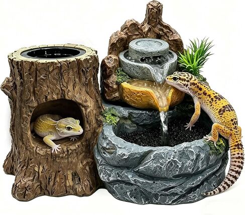 PurifyLogix 3 in 1 Reptile Water Fountain with Food Dish & Hideout, 550ML Reptile Waterfall Drinking Fountain, Reptile Water Dispenser for Bearded Dragon, Gecko, Lizard, Chameleon, Natural Resin in Kuwait