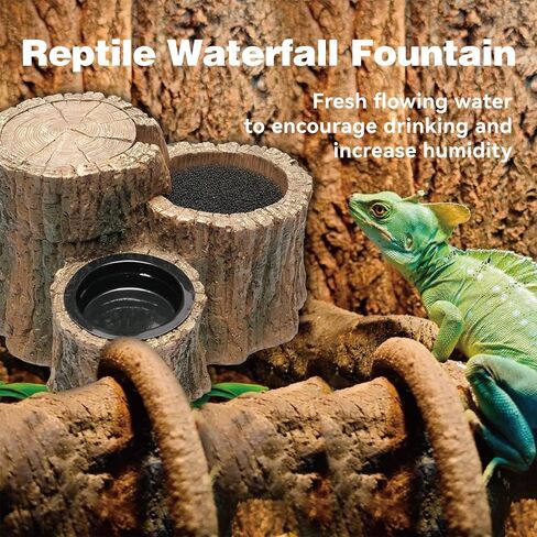 Reptile Water Fountain with Food Dish Terrarium Drinking Fountain for Bearded Dragon, Gecko, Chameleon, Lizard, Tree Frog & Turtle Keeps Water Clear, Easy to Use Water Dispenser in Kuwait