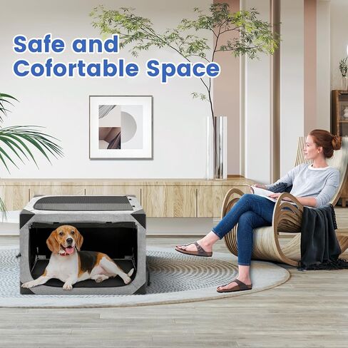 Dog Crate,36x25x25 Inch Large Dog Crate for Large or Medium Dogs, Portable and Foldable Design of Dog Cage, Perfect for Travel or Home Use, Dog Kennel with 3-Door and Durable Mesh Windows, Light Grey in Kuwait