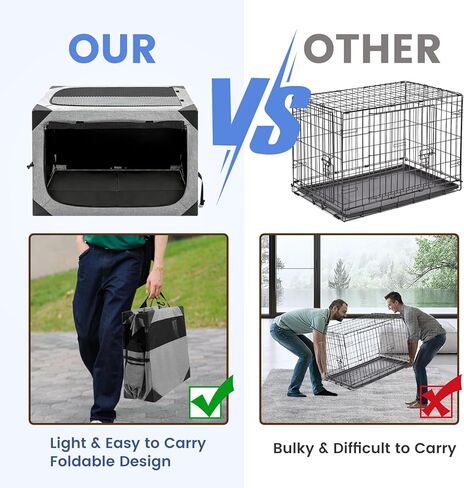 Dog Crate,36x25x25 Inch Large Dog Crate for Large or Medium Dogs, Portable and Foldable Design of Dog Cage, Perfect for Travel or Home Use, Dog Kennel with 3-Door and Durable Mesh Windows, Light Grey in Kuwait
