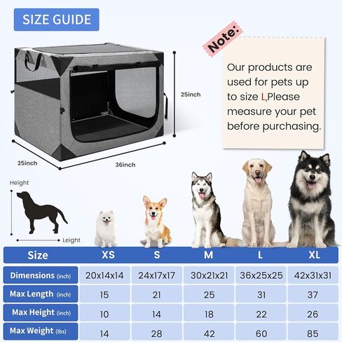 Dog Crate,36x25x25 Inch Large Dog Crate for Large or Medium Dogs, Portable and Foldable Design of Dog Cage, Perfect for Travel or Home Use, Dog Kennel with 3-Door and Durable Mesh Windows, Light Grey in Kuwait