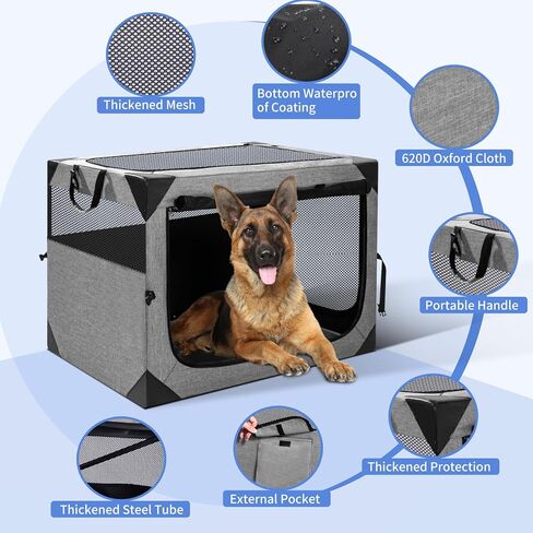 Dog Crate,36x25x25 Inch Large Dog Crate for Large or Medium Dogs, Portable and Foldable Design of Dog Cage, Perfect for Travel or Home Use, Dog Kennel with 3-Door and Durable Mesh Windows, Light Grey in Kuwait
