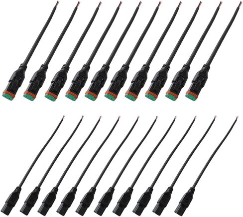 Lightronic 10 Set DT Connector 2 Pin Black 16-20 AWG Male and Female auto Waterproof Electrical Wire Connector Plug with Pigtail Wire for Below 180W Led Lights in Saudi Arabia
