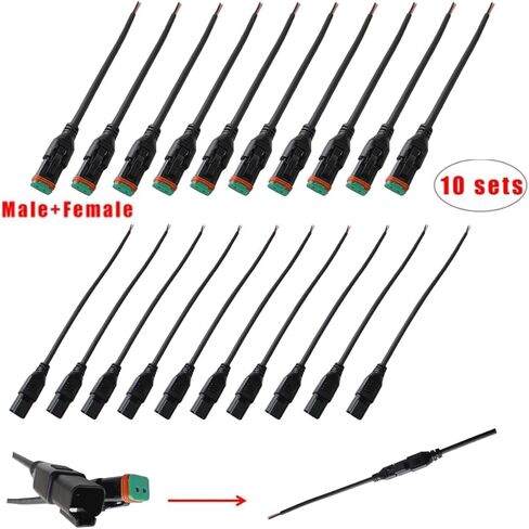 Lightronic 10 Set DT Connector 2 Pin Black 16-20 AWG Male and Female auto Waterproof Electrical Wire Connector Plug with Pigtail Wire for Below 180W Led Lights in Saudi Arabia