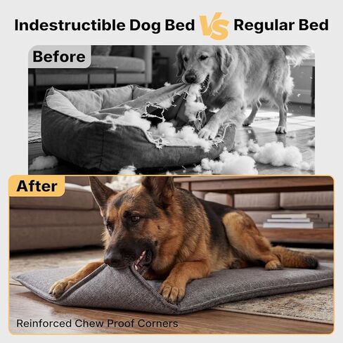 Veehoo Chew Proof Dog Crate Pad, Indestructible Dog Bed Crate Mat with Reinforced Stitching, Large Chew Resistant Kennel Pad for Aggressive Chewers, Machine Washable, 35" x 22" in Kuwait