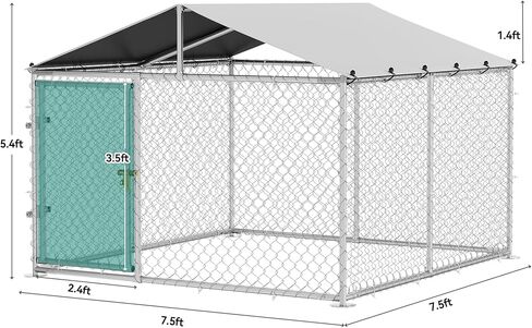 حاوية للكلاب في الهواء الطلق مقاس 10 × 10 بوصة من YITAHOME مع أوعية تغذية دوارة، وبيت للكلاب بالخارج مع سقف، وسياج للكلاب في الهواء الطلق للكلاب المتوسطة والكبيرة in Kuwait