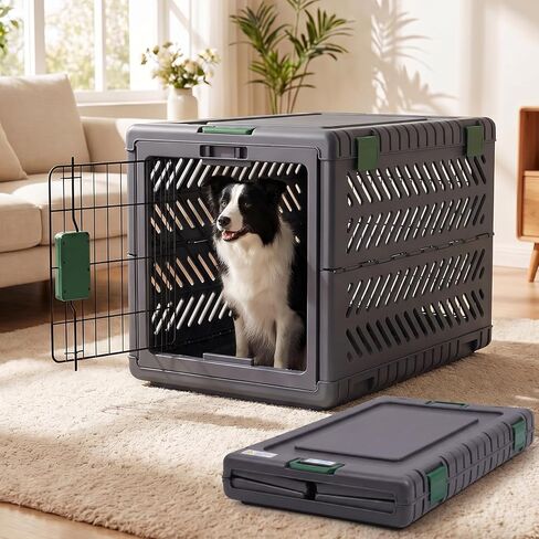 Collapsible Dog Crate for Medium/Small Dogs - 28" L Foldable Dog Cage No-Tool Assembly, Travel Dog Crate with 2 Wheels - Easy to Carry, Space-Saving, Indoor Outdoor Use, 27.96"(L) X18.3(W) X20.87(H) in Kuwait