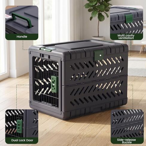 Collapsible Dog Crate for Medium/Small Dogs - 28" L Foldable Dog Cage No-Tool Assembly, Travel Dog Crate with 2 Wheels - Easy to Carry, Space-Saving, Indoor Outdoor Use, 27.96"(L) X18.3(W) X20.87(H) in Kuwait