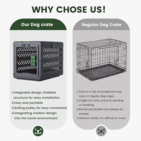 Collapsible Dog Crate for Medium/Small Dogs - 28" L Foldable Dog Cage No-Tool Assembly, Travel Dog Crate with 2 Wheels - Easy to Carry, Space-Saving, Indoor Outdoor Use, 27.96"(L) X18.3(W) X20.87(H) in Kuwait