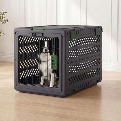 Collapsible Dog Crate for Medium/Small Dogs - 28" L Foldable Dog Cage No-Tool Assembly, Travel Dog Crate with 2 Wheels - Easy to Carry, Space-Saving, Indoor Outdoor Use, 27.96"(L) X18.3(W) X20.87(H) in Kuwait