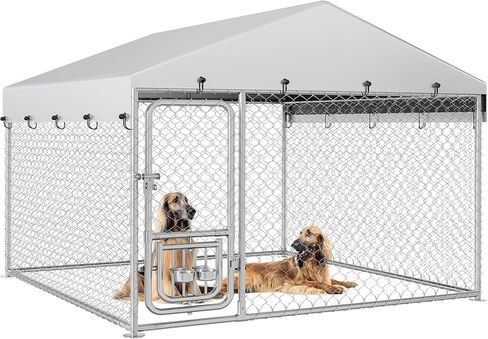 YITAHOME Outdoor Dog Kennel with Rotating Feeder Bowls, 7.5'x7.5' Outdoor Dog Enclosure with Roof, Heavy Duty Dog Cage for Medium Large Dogs in Kuwait