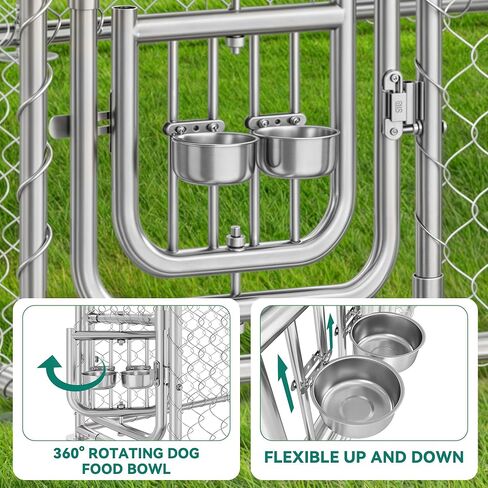 YITAHOME Outdoor Dog Kennel with Rotating Feeder Bowls, 7.5'x7.5' Outdoor Dog Enclosure with Roof, Heavy Duty Dog Cage for Medium Large Dogs in Kuwait