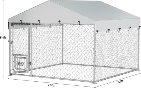 YITAHOME Outdoor Dog Kennel with Rotating Feeder Bowls, 7.5'x7.5' Outdoor Dog Enclosure with Roof, Heavy Duty Dog Cage for Medium Large Dogs in Kuwait