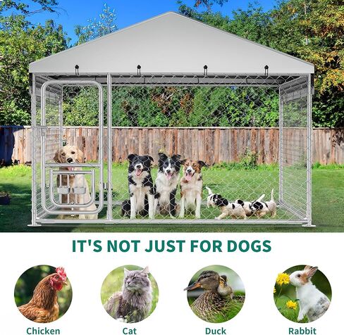 YITAHOME Outdoor Dog Kennel with Rotating Feeder Bowls, 7.5'x7.5' Outdoor Dog Enclosure with Roof, Heavy Duty Dog Cage for Medium Large Dogs in Kuwait