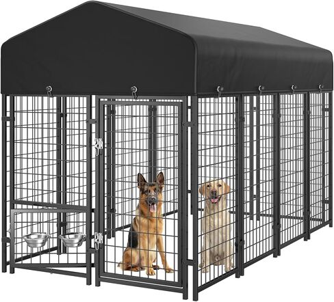 Sino Luban Dog Kennel Outdoor, 8x4x6FT Large Outside Dog Kennel with Roof, Heavy Duty Outdoor Kennel Dog Run Enclosure with 2 Rotating Bowls & Secure Lock for Large Dogs in Kuwait