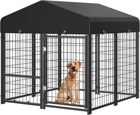Sino Luban Dog Kennel Outdoor, 8x4x6FT Large Outside Dog Kennel with Roof, Heavy Duty Outdoor Kennel Dog Run Enclosure with 2 Rotating Bowls & Secure Lock for Large Dogs in Kuwait