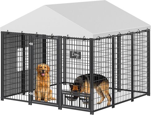 Dog Kennel Outdoor with Rotating Feeding Bowls, Heavy Duty Dog Crate with Cover, Double Locks & Feeding Reminder Tag, for Large/Medium/Small Dogs, Black in Kuwait
