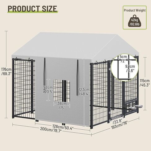 Dog Kennel Outdoor with Rotating Feeding Bowls, Heavy Duty Dog Crate with Cover, Double Locks & Feeding Reminder Tag, for Large/Medium/Small Dogs, Black in Kuwait