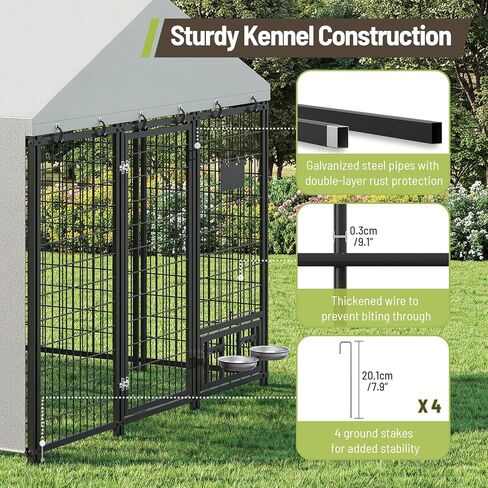 Dog Kennel Outdoor with Rotating Feeding Bowls, Heavy Duty Dog Crate with Cover, Double Locks & Feeding Reminder Tag, for Large/Medium/Small Dogs, Black in Kuwait