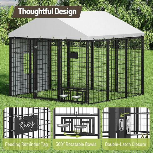 Dog Kennel Outdoor with Rotating Feeding Bowls, Heavy Duty Dog Crate with Cover, Double Locks & Feeding Reminder Tag, for Large/Medium/Small Dogs, Black in Kuwait